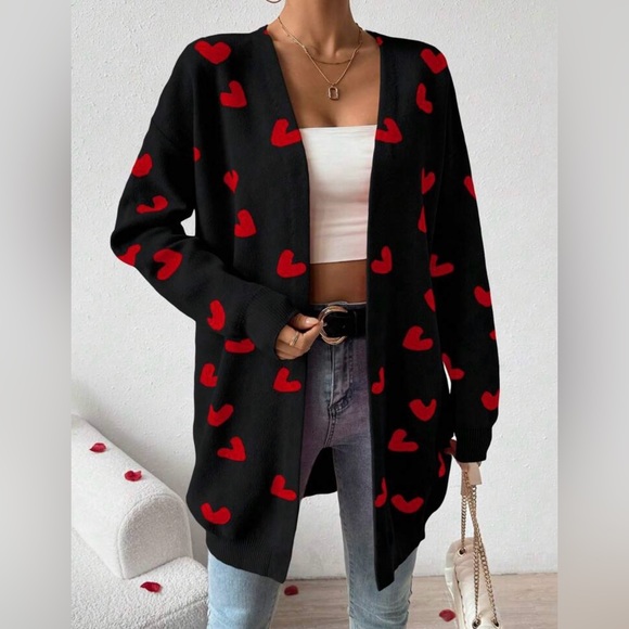 NWT Bonnie Boom Casual Heart Pattern Cardigan - Picture 3 of 5